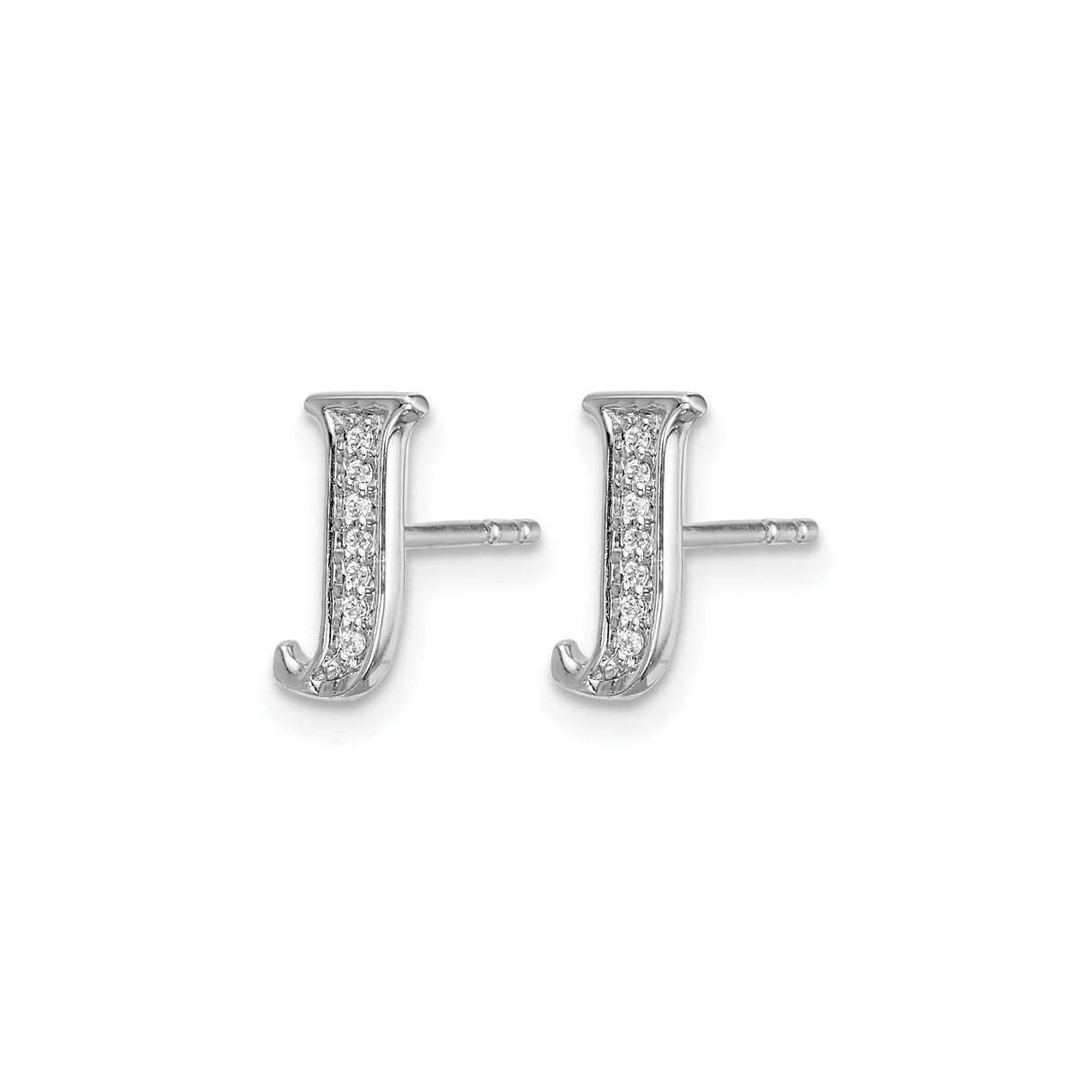 14k White Gold Diamond Letter J Stud Earring, Dainty Monogram Jewelry for Women