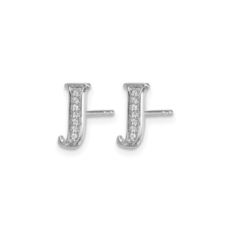 14k White Gold Diamond Letter J Stud Earring, Dainty Monogram Jewelry for Women