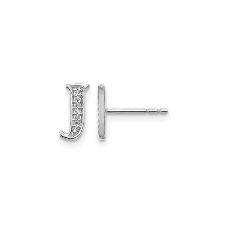14k White Gold Diamond Letter J Stud Earring, Dainty Monogram Jewelry for Women