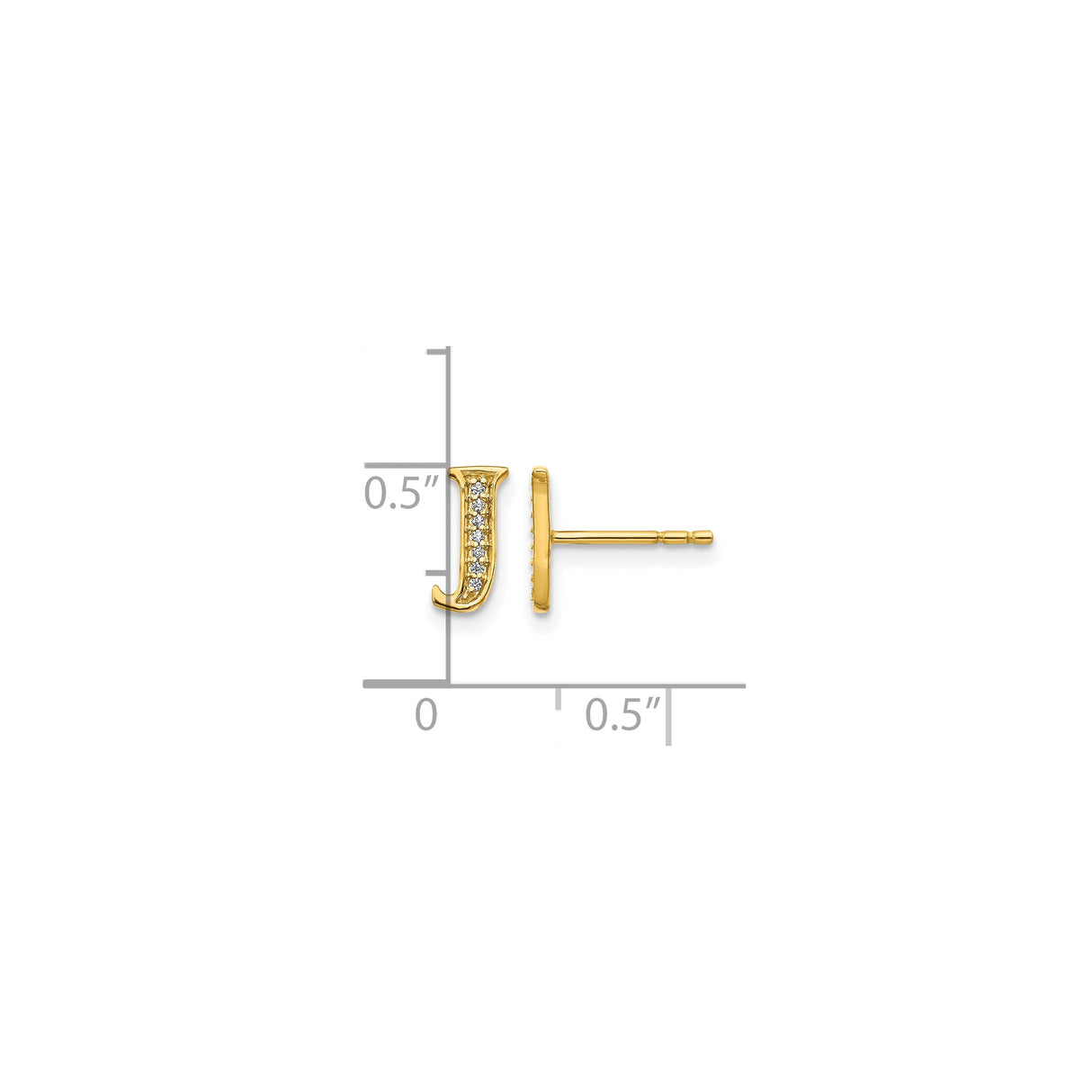 14k Yellow Gold Letter J Stud Earring with Diamond Accent, Dainty Initial Jewelry