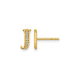 14k Yellow Gold Letter J Stud Earring with Diamond Accent, Dainty Initial Jewelry
