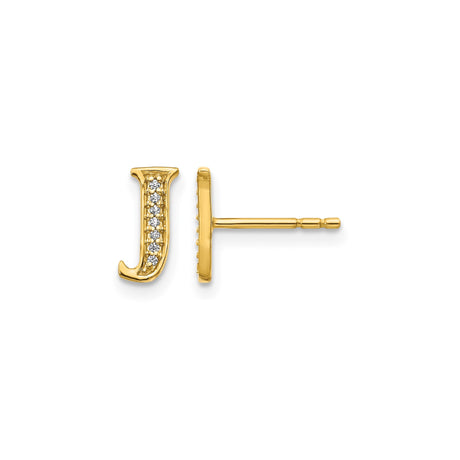 14k Yellow Gold Letter J Stud Earring with Diamond Accent, Dainty Initial Jewelry