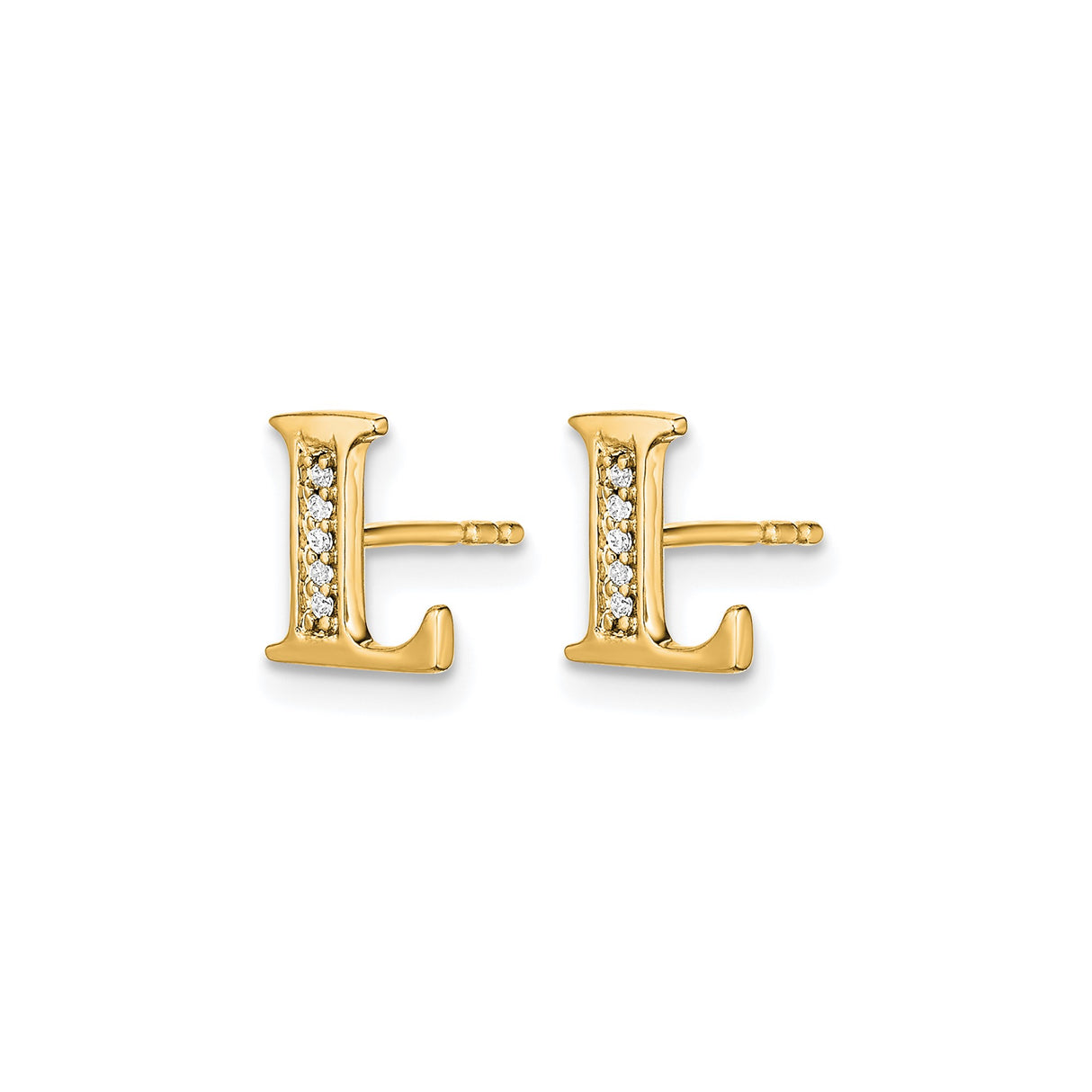 14k Yellow Gold Letter L Stud Earring with Cubic Zirconia, Dainty Monogram Jewelry for Women