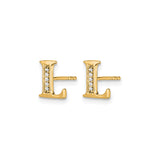 14k Yellow Gold Letter L Stud Earring with Cubic Zirconia, Dainty Monogram Jewelry for Women