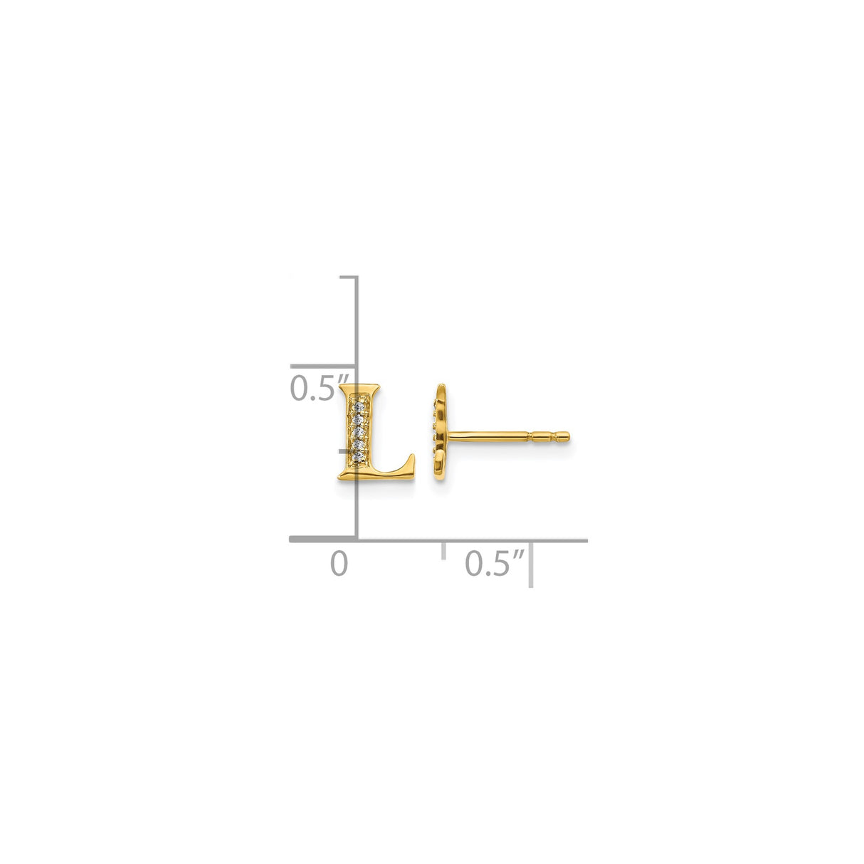14k Yellow Gold Letter L Stud Earring with Cubic Zirconia, Dainty Monogram Jewelry for Women