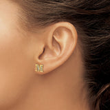14k Yellow Gold Letter M Stud Earring with Diamond, Personalized Alphabet Jewelry for Women