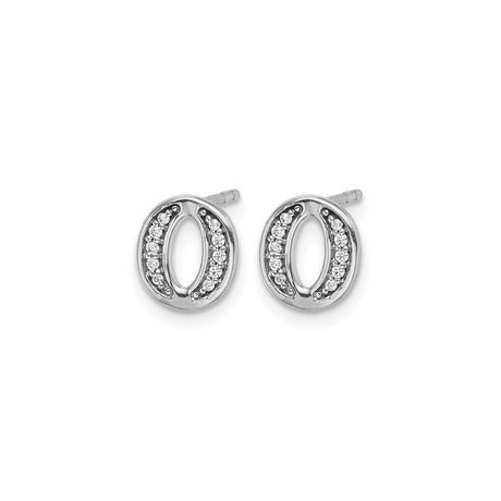 14k White Gold Letter O Stud Earrings with Cubic Zirconia Accents, Dainty Monogram Jewelry