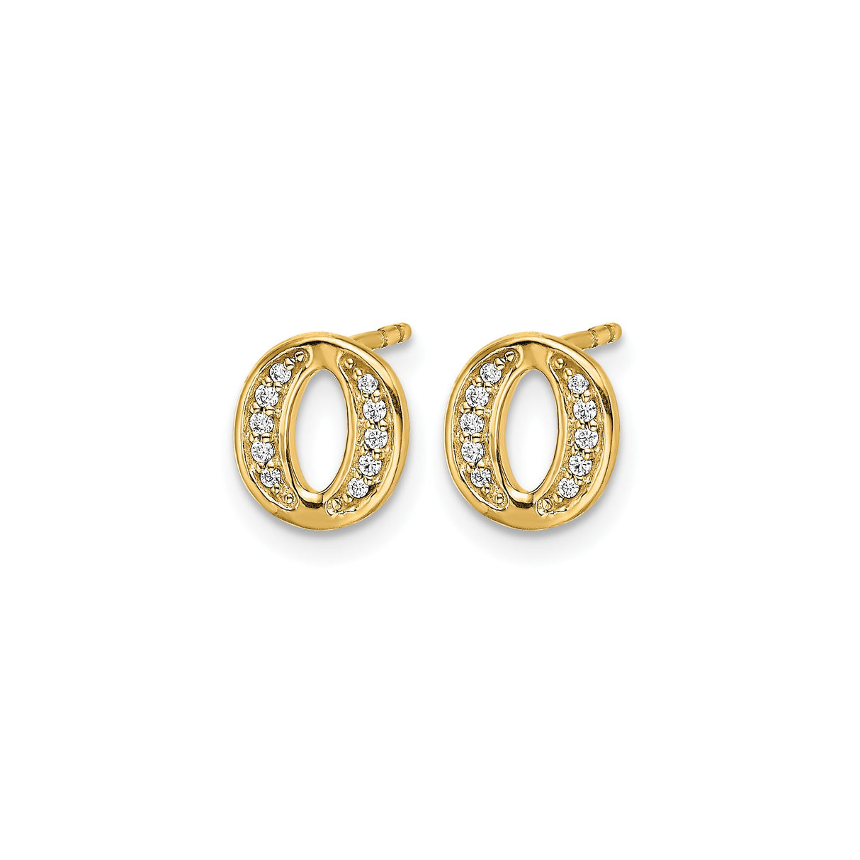 14k Yellow Gold Letter O Stud Earrings with Cubic Zirconia, Dainty Initial Jewelry for Women