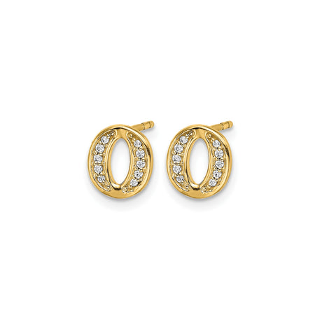 14k Yellow Gold Letter O Stud Earrings with Cubic Zirconia, Dainty Initial Jewelry for Women