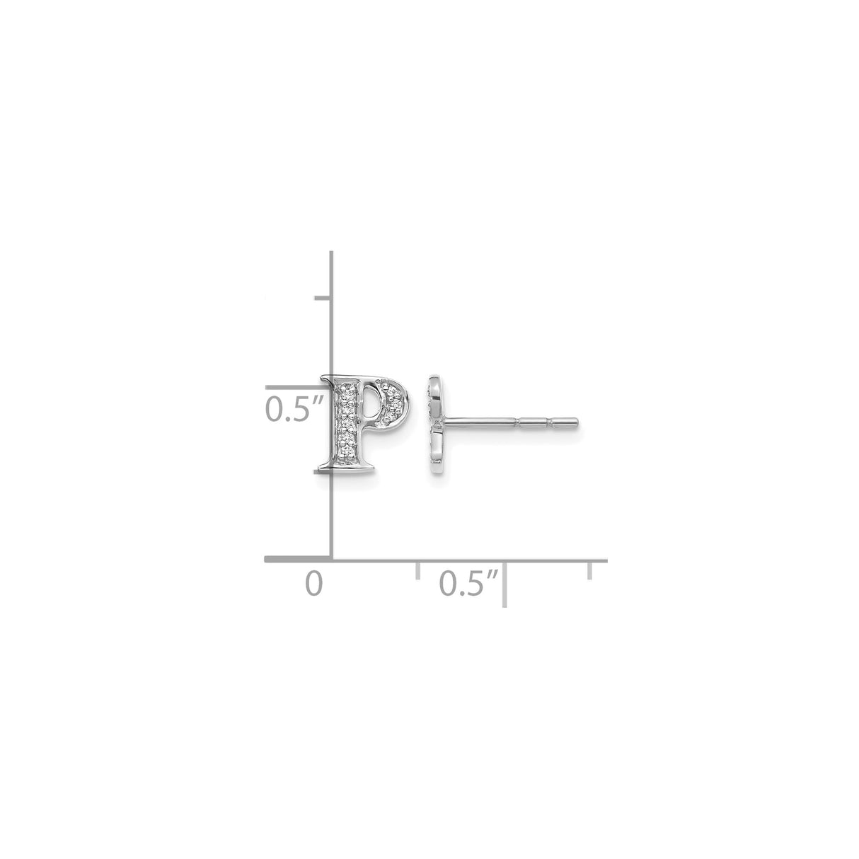 14k White Gold Diamond Letter P Stud Earrings, Block Monogram Design for Women