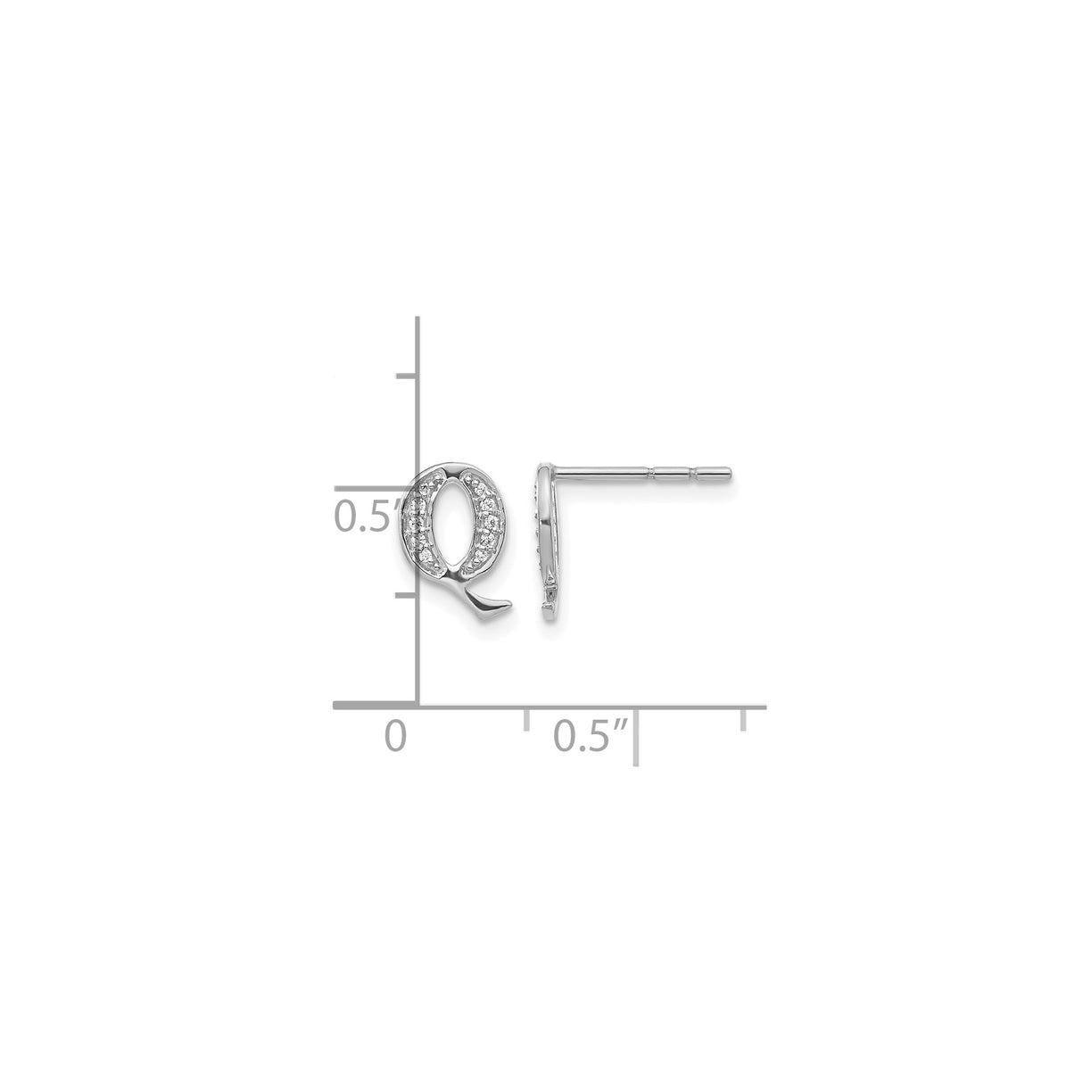 14k White Gold Letter Q Stud Earrings with Diamond Accents, Minimalist Monogram Jewelry for Women