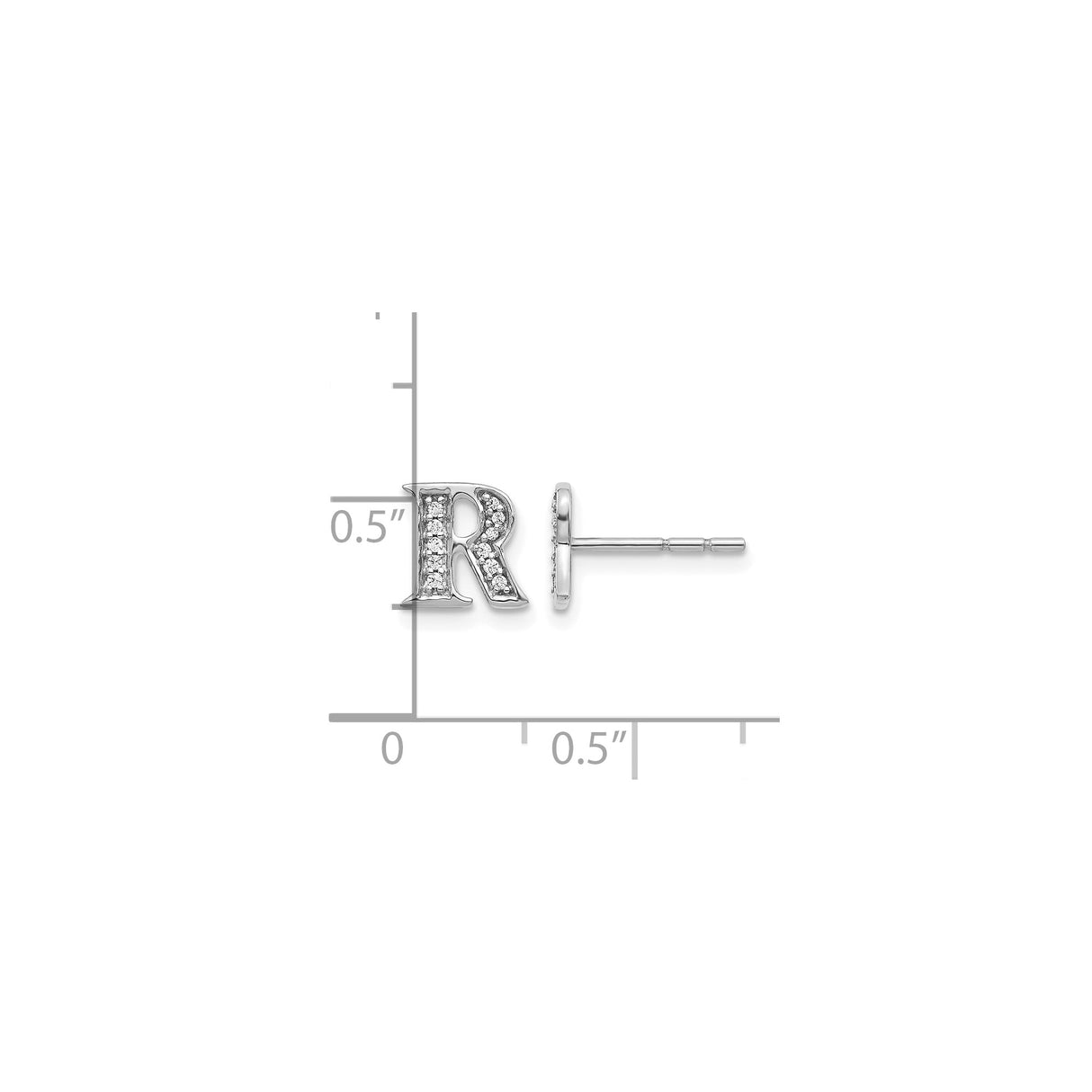 14k White Gold Initial R Stud Earring with Diamond Accent, Letter Monogram Jewelry