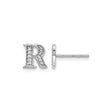 14k White Gold Initial R Stud Earring with Diamond Accent, Letter Monogram Jewelry