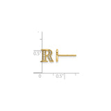 14k Yellow Gold Stud Earring with Diamond, Letter R Initial, Dainty Personalized Jewelry