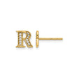 14k Yellow Gold Stud Earring with Diamond, Letter R Initial, Dainty Personalized Jewelry