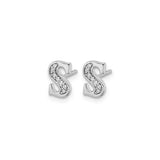 14k White Gold Diamond Initial S Stud Earring, Personalized Letter Jewelry for Women