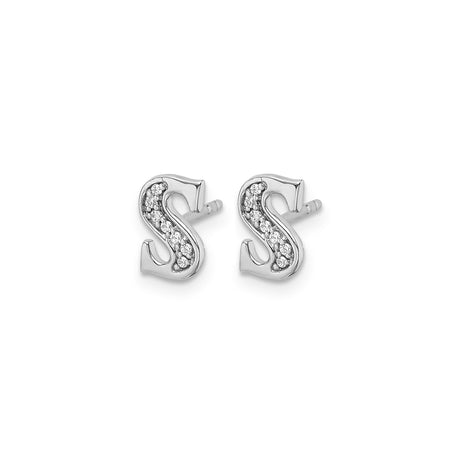 14k White Gold Diamond Initial S Stud Earring, Personalized Letter Jewelry for Women