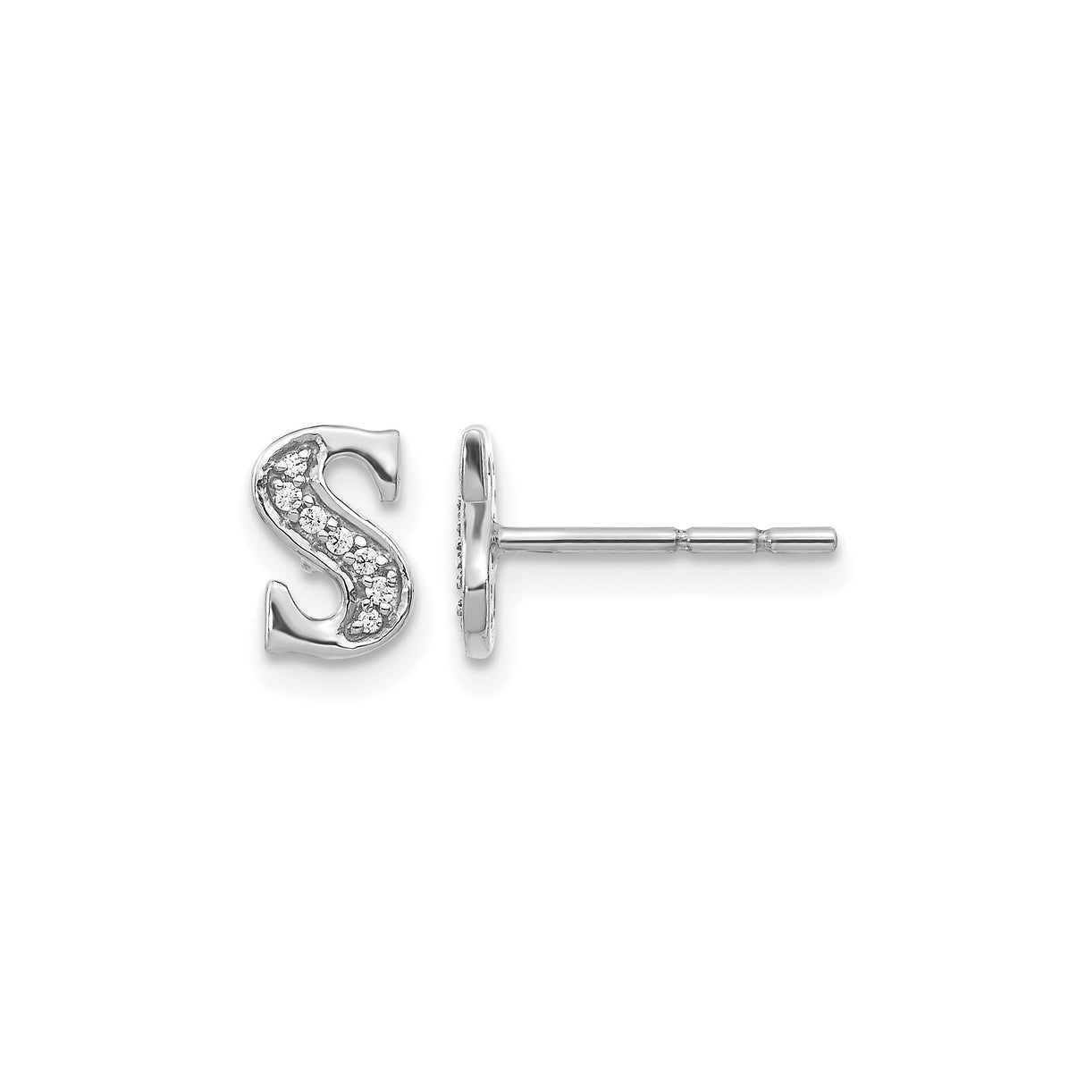 14k White Gold Diamond Initial S Stud Earring, Personalized Letter Jewelry for Women
