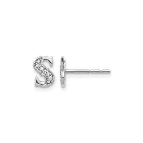 14k White Gold Diamond Initial S Stud Earring, Personalized Letter Jewelry for Women
