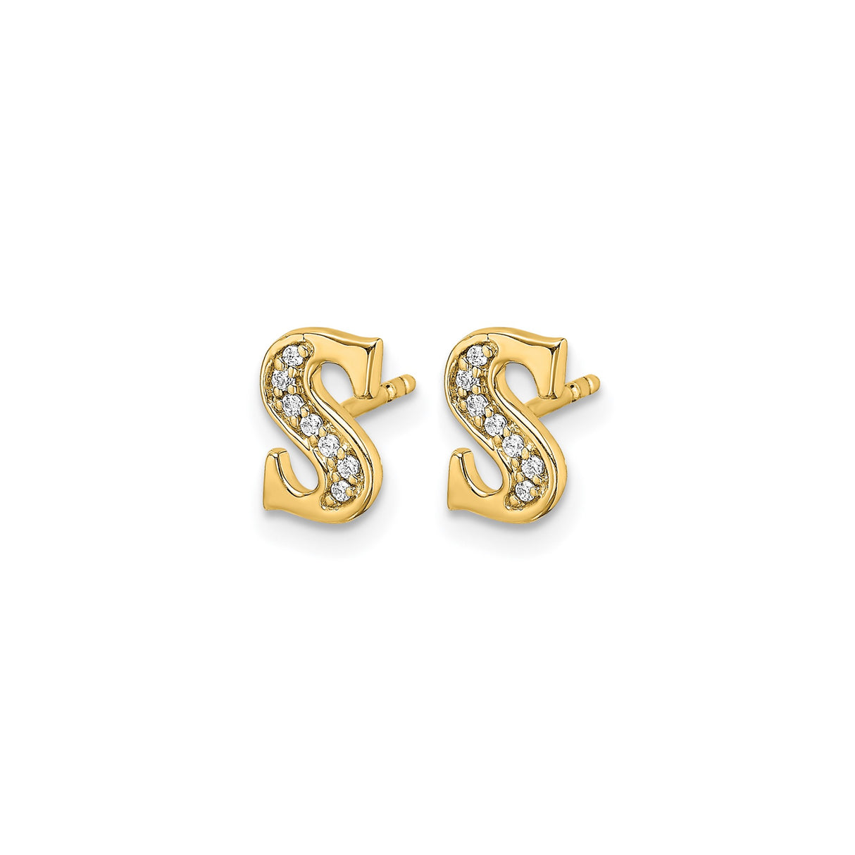 14k Yellow Gold Initial S Stud Earring with Diamonds, Dainty Alphabet Jewelry for Women