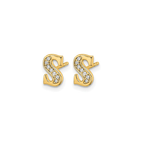 14k Yellow Gold Initial S Stud Earring with Diamonds, Dainty Alphabet Jewelry for Women