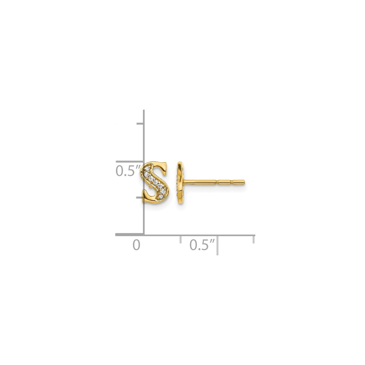 14k Yellow Gold Initial S Stud Earring with Diamonds, Dainty Alphabet Jewelry for Women
