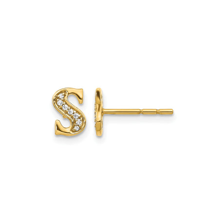 14k Yellow Gold Initial S Stud Earring with Diamonds, Dainty Alphabet Jewelry for Women