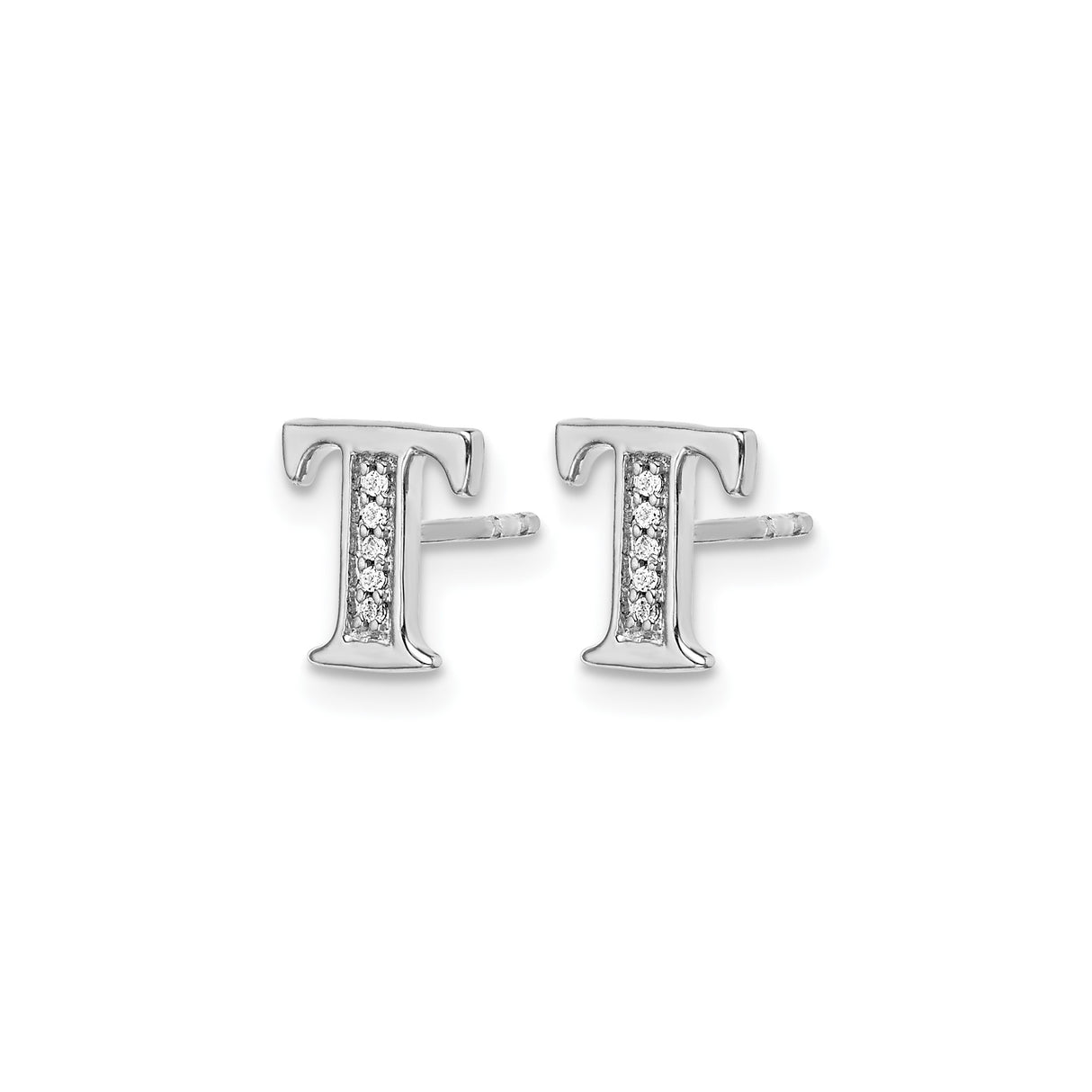 14k White Gold Diamond Initial T Stud Earring, Personalized Letter Monogram Jewelry