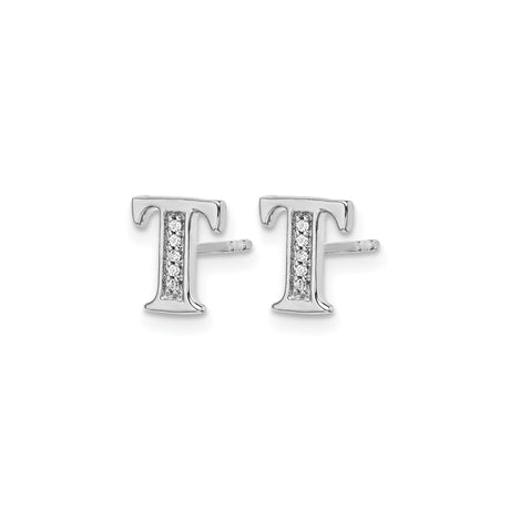 14k White Gold Diamond Initial T Stud Earring, Personalized Letter Monogram Jewelry