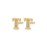 14k Yellow Gold Letter T Stud Earring with Diamond Accents, Block Font Design, Single Earring