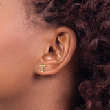 14k Yellow Gold Letter T Stud Earring with Diamond Accents, Block Font Design, Single Earring