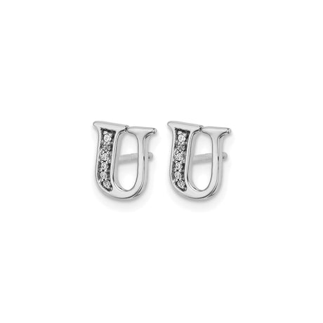 14k White Gold Letter U Stud Earring with Diamond Accents, Monogram Initial Jewelry