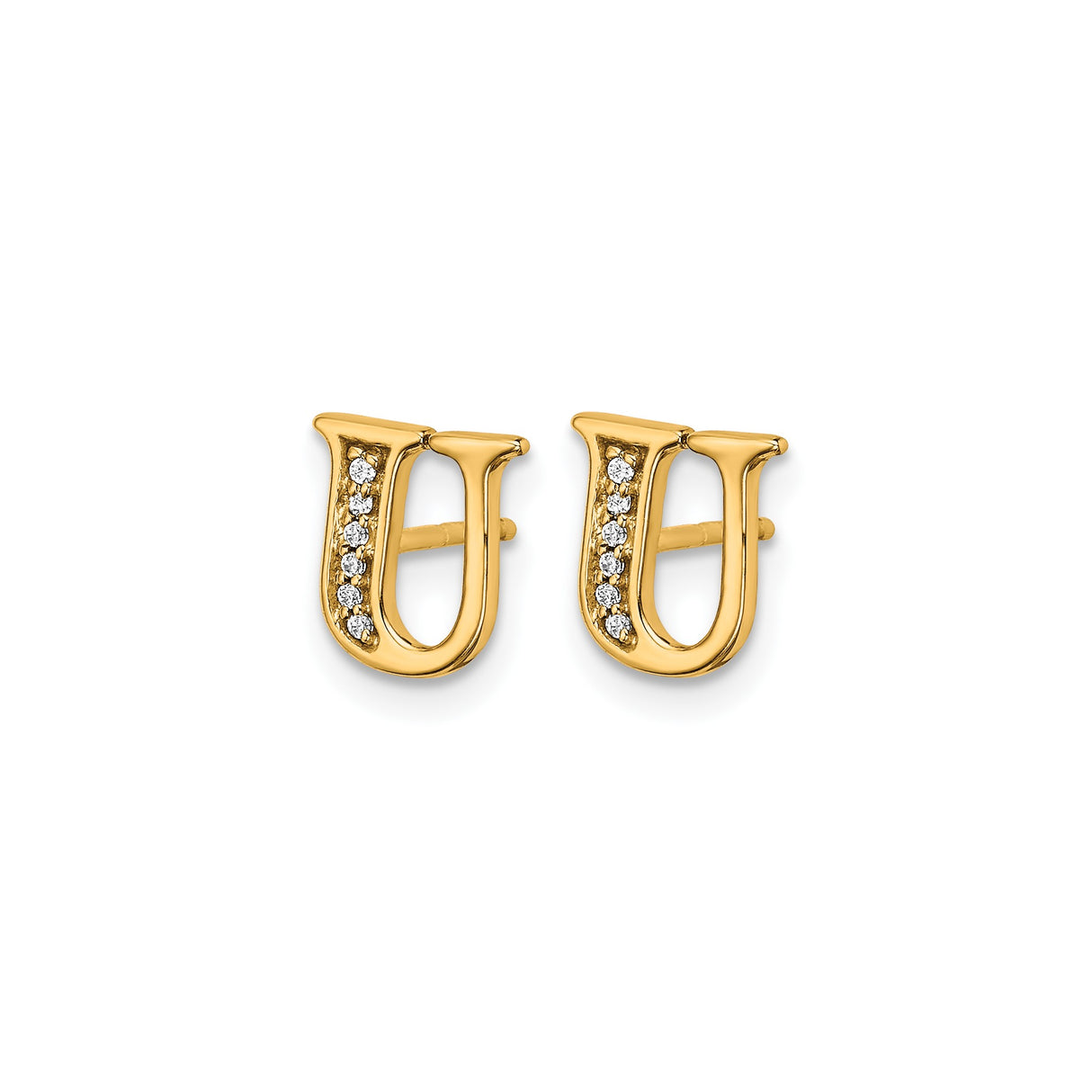 14k Yellow Gold Letter U Stud Earring with Diamond, Minimalist Initial Design for Women