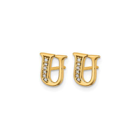 14k Yellow Gold Letter U Stud Earring with Diamond, Minimalist Initial Design for Women