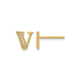 14k Yellow Gold Initial V Stud Earring with Small Round Diamonds, Personalized Letter Jewelry