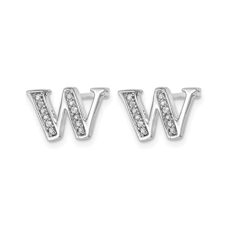 14k White Gold Initial W Stud Earring with Diamond Accents, Dainty Alphabet Jewelry for Women