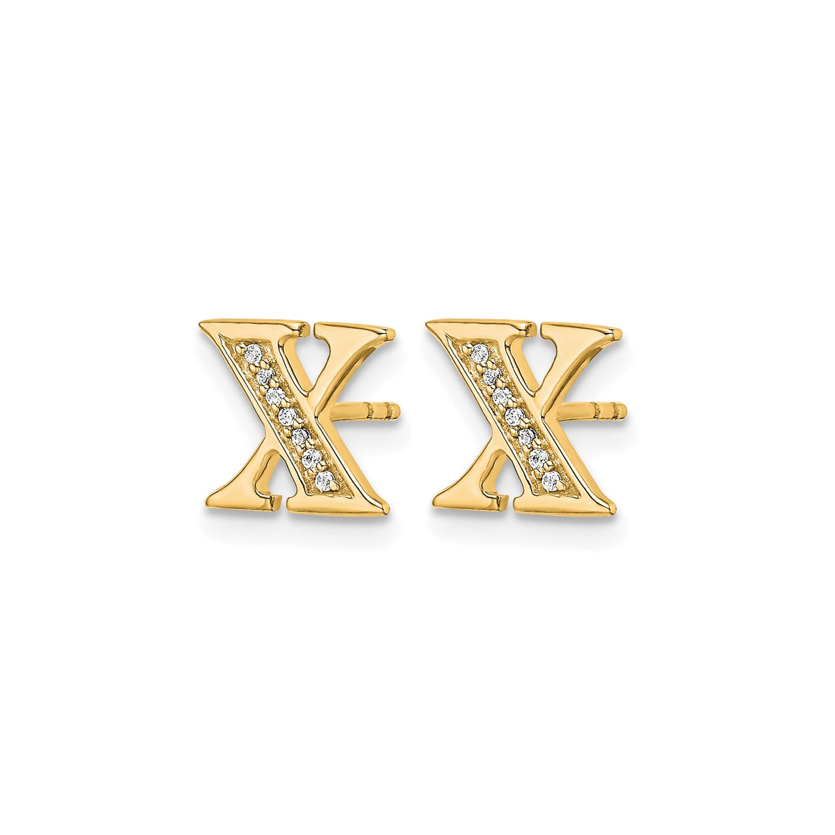 14k Yellow Gold X Stud Earrings with Pavé Diamonds, Modern Letter Monogram Jewelry for Women