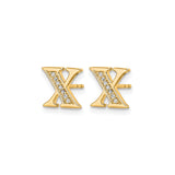 14k Yellow Gold X Stud Earrings with Pavé Diamonds, Modern Letter Monogram Jewelry for Women