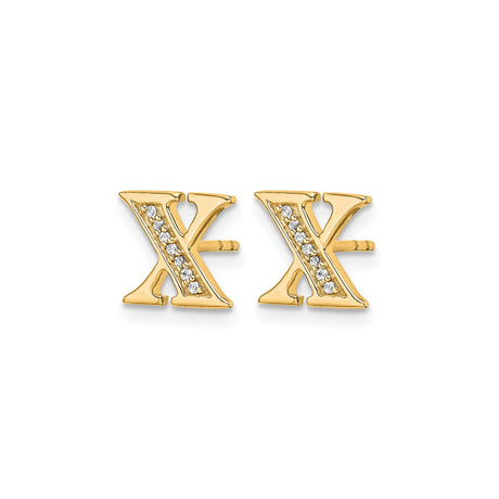 14k Yellow Gold X Stud Earrings with Pavé Diamonds, Modern Letter Monogram Jewelry for Women