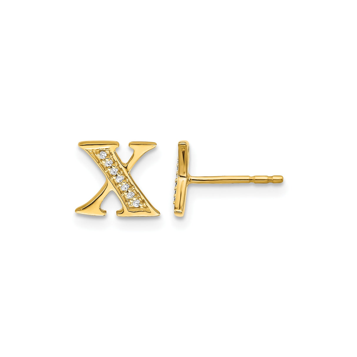 14k Yellow Gold X Stud Earrings with Pavé Diamonds, Modern Letter Monogram Jewelry for Women