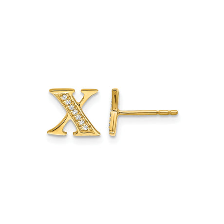 14k Yellow Gold X Stud Earrings with Pavé Diamonds, Modern Letter Monogram Jewelry for Women