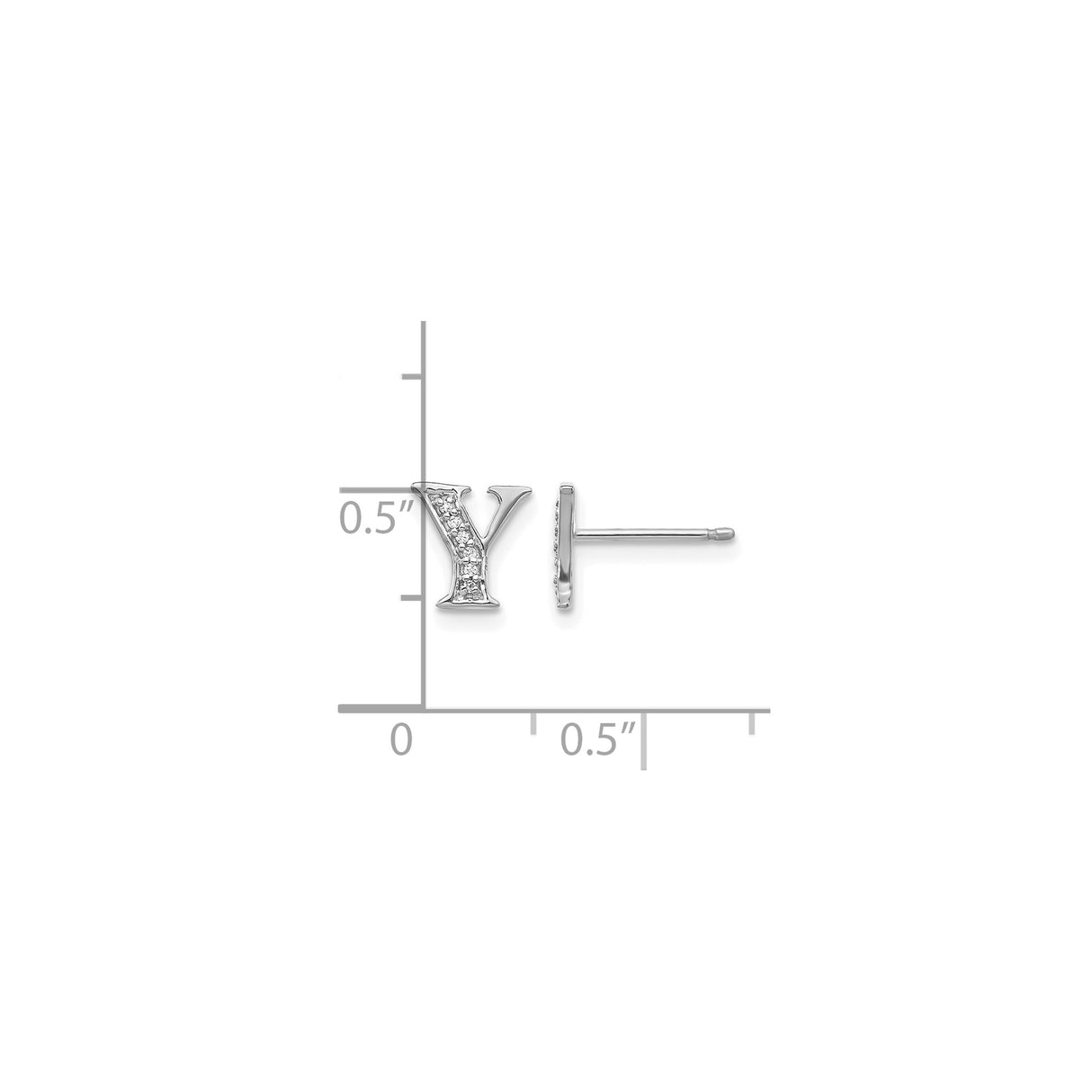 14k White Gold Y Initial Diamond Stud Earring, Minimalist Letter Jewelry for Women