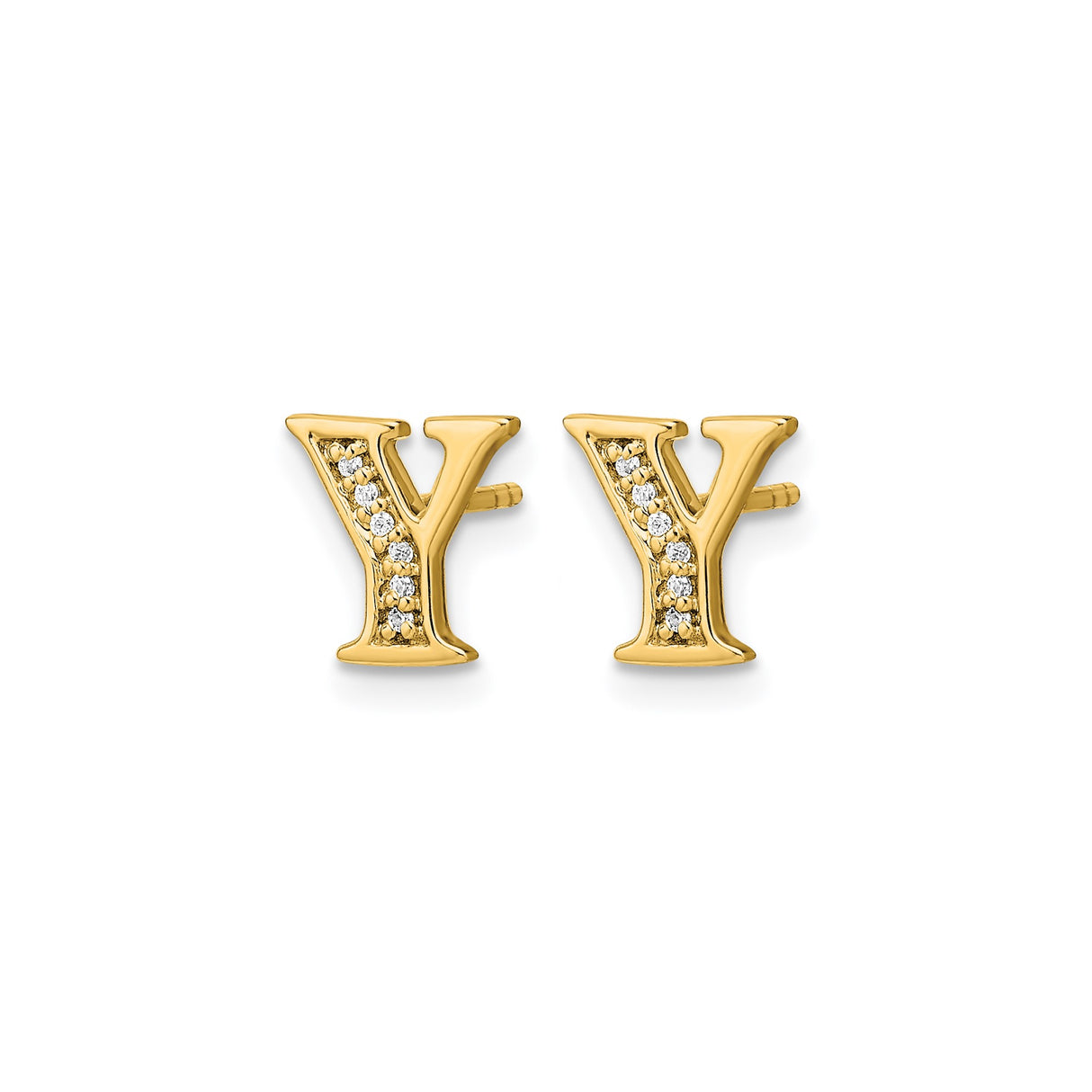 14k Yellow Gold Letter Y Stud Earring with Diamond, Minimalist Monogram Design for Women