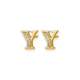 14k Yellow Gold Letter Y Stud Earring with Diamond, Minimalist Monogram Design for Women