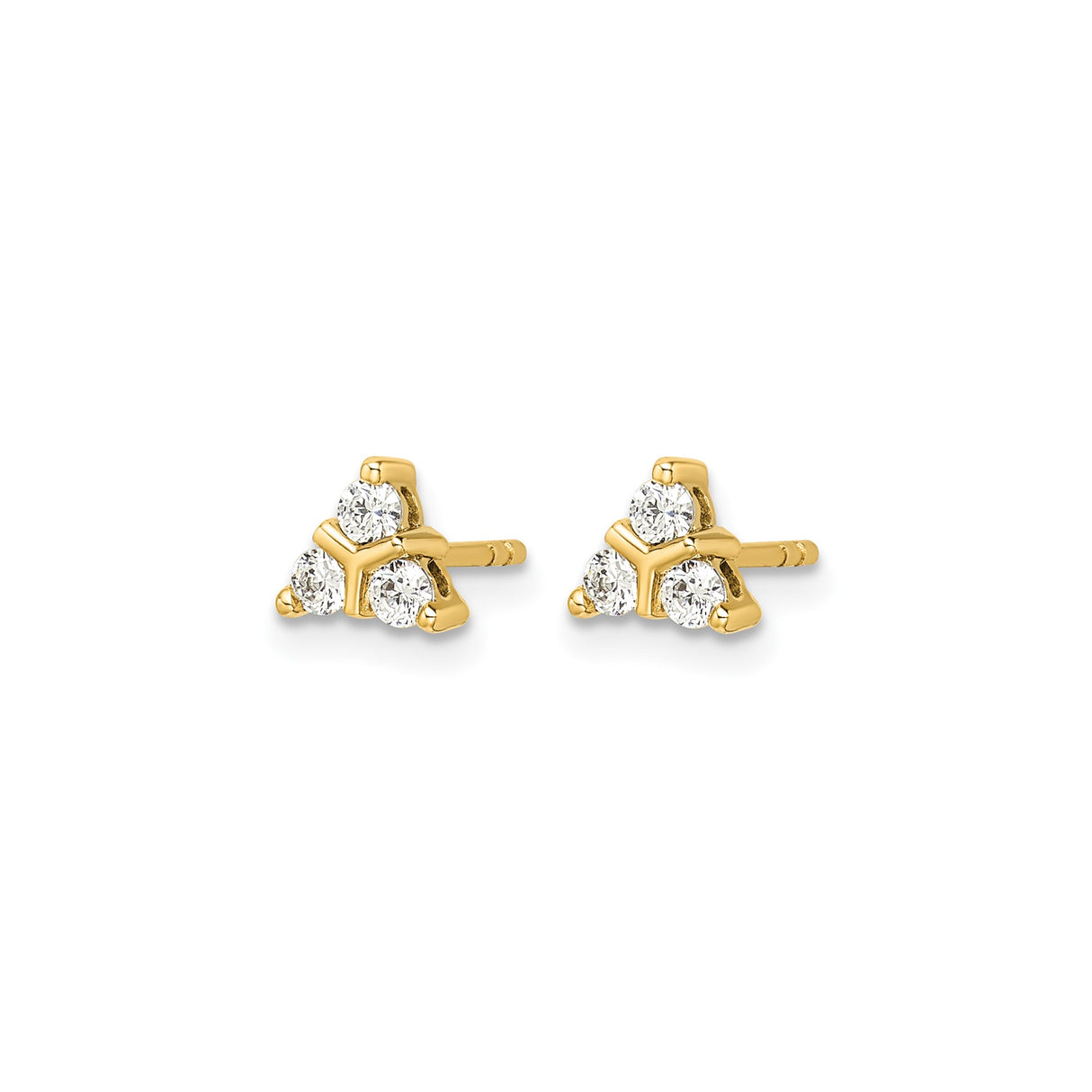 14k Yellow Gold Stud Earrings with Diamond Triangle Cluster, Minimalist Geometric Design