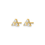 14k Yellow Gold Stud Earrings with Diamond Triangle Cluster, Minimalist Geometric Design