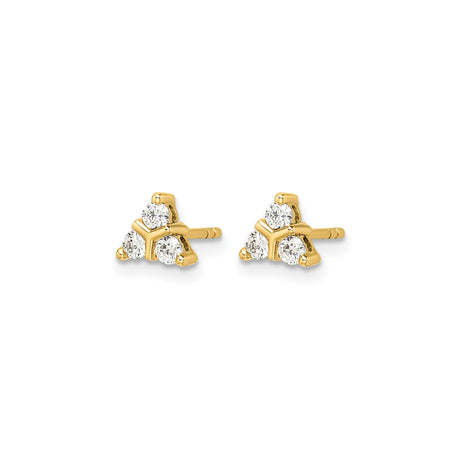 14k Yellow Gold Stud Earrings with Diamond Triangle Cluster, Minimalist Geometric Design