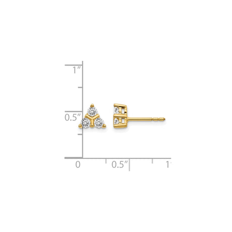 14k Yellow Gold Triangle Stud Earrings with Diamonds, Geometric Cluster Design