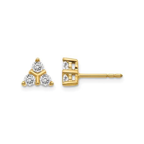 14k Yellow Gold Triangle Stud Earrings with Diamonds, Geometric Cluster Design
