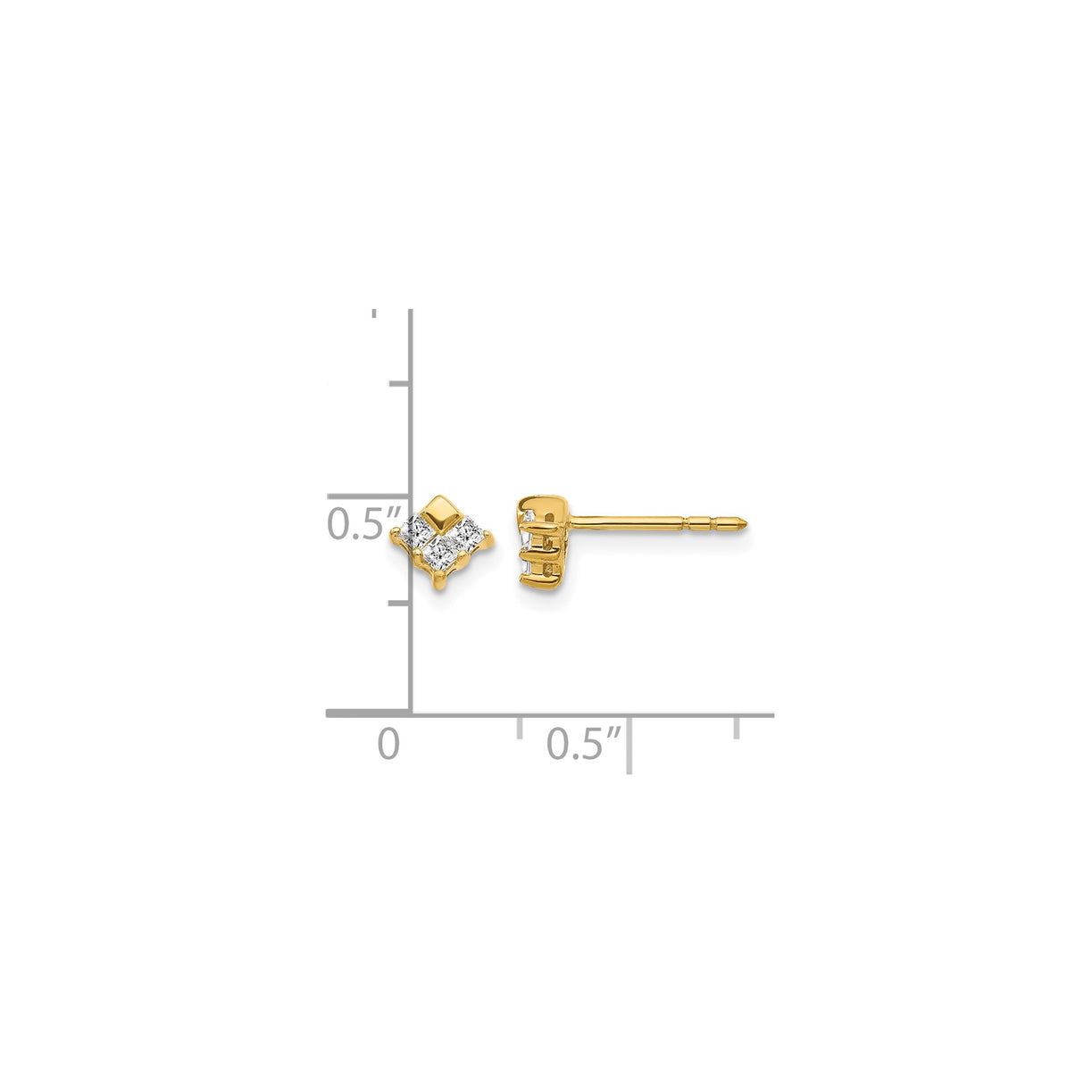 14k Yellow Gold Stud Earrings with Princess Cut Diamond Cluster in Square Setting